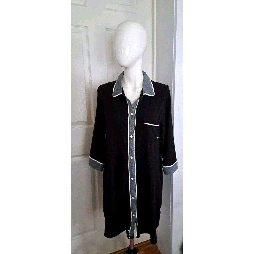 Simpy Vera Wang Sleep Shirt Women's Size L Black/Gray‎ Button Front Pockets